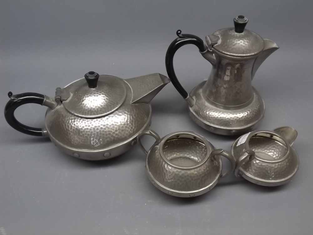 Craftsman of Sheffield hammered pewter four piece tea service