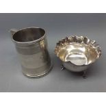 Mixed Lot: Birmingham hallmarked silver tankard with engine-turned decoration, together with a