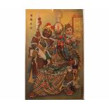 SEVEN ORIENTAL POSTERS circa 1930s depicting warriors in ceremonial battle dress, gods etc, each