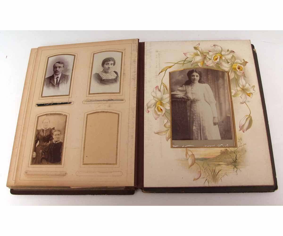 CIRCA LATE 19TH/EARLY 20TH CENTURY ALBUM containing approx 15 cabinet card photographs + approx 15