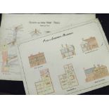 LARGE FOLDER: series of architectural plans and drawings for cottages, public houses, country and