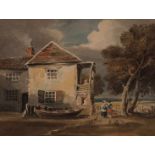 JOHN THIRTLE (1777-1839, BRITISH) Figures and boat by a cottage watercolour, signed and inscribed "