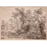 JOSEPH STANNARD (1797-1830, BRITISH) "Thatched cottage with a gable end" black and white etching