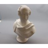 19th century Parian ware figure, of a moustached gent, raised on plinth base, marked to reverse W