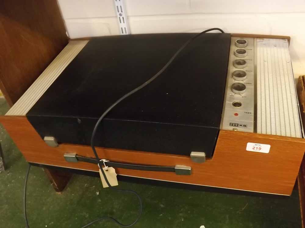 Retro 1960s/70s ITTKB teak cased and Rexine record player with built in side speakers