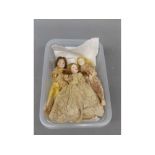 Tub containing three assorted Victorian painted porcelain faced dolls house dolls in period