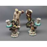 Pair of Sampson candlesticks, further Staffordshire figure of a shepherd and one other figures,
