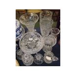 Collection of various 20th century facetted glass vases, jug, pickle jar etc