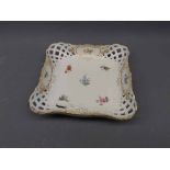 Modern Meissen lattice border dish, painted with flowers, 7 wide