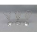 Collection of three small early 19th century conical glasses, with folded feet