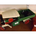 Vintage Mamod tinplate steam wagon, measuring 16 x 8