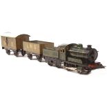 Bing O gauge clockwork LNER 7340 locomotive and tender in green livery with gold lining together