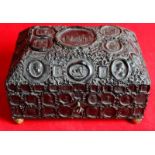 Unusual 19th Century mahogany and black wax seal decorated box of shaped rectangular design with
