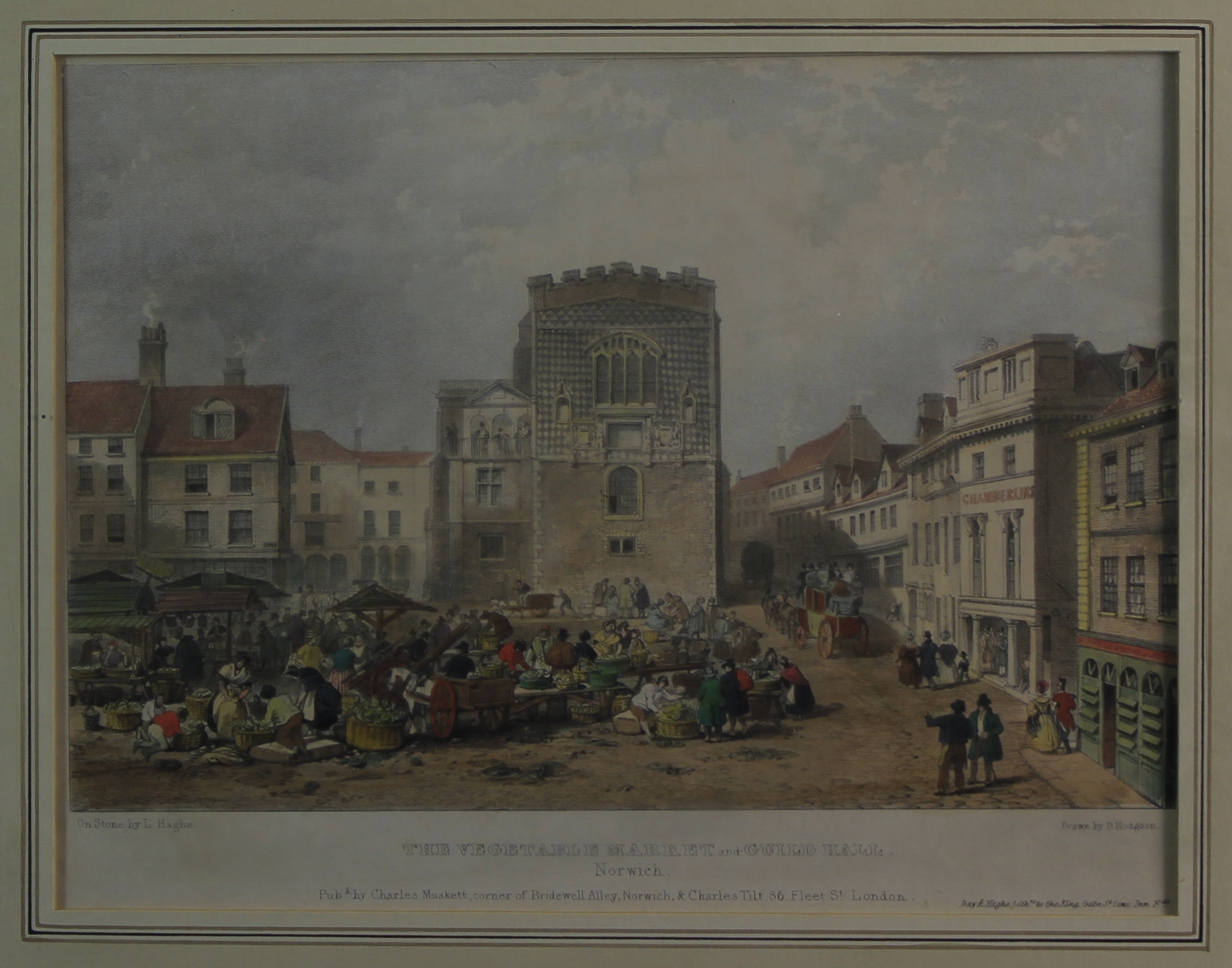 After David Hodgson (1798-1864, British), engraved by L Haghe, "The Vegetable Market and Guild Hall,