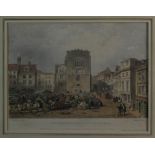After David Hodgson (1798-1864, British), engraved by L Haghe, "The Vegetable Market and Guild Hall,