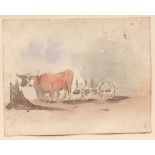 James Stark (1794-1859, British) Cattle beside a wagon watercolour, unsigned 88mm x 113mm, laid