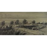 Catherine Maud Nichols, RE (1848-1923, British) A marshland scene black and white etching, signed to