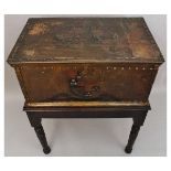 Unusual circa 18th Century studded leather covered travelling box with the arms of Eton College