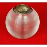 Late Victorian clear ribbed glass, silver mounted match-holder/striker of near spherical form,