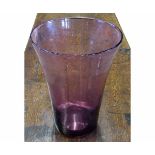 20th Century large mauve bubble glass vase of flared cylindrical design, 30cm tall x 21cm diameter