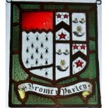 19th Century stained glass armorial panel, rectangular form with the arms of Brome & Barley and