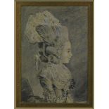 19th/20th Century, Portrait of a fashionable 18th century young lady, pencil and pale coloured