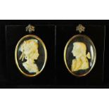Leslie Ray, London, a pair of 20th Century wax relief silhouettes of a nobleman and his lady, the