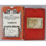 ORDNANCE SURVEY: CROMER, MUNDESLEY, engraved folding coloured map 1889, backed onto linen, sheets