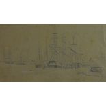 James Stark (1794-1859, British), Shipping in Yarmouth Harbour, pencil drawing, unsigned, 160mm x