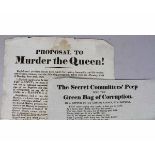 PROPOSAL TO MURDER THE QUEEN!, Norwich, R Lane 1820 Broadside, plus "SIMON HOPEFUL": THE SECRET