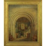 Charles Hodgson (1769-1856, British), Church Interior, oil on panel, (unsigned), 385mm x 310mm, gilt