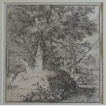 John Crome (1768-1821, British), Composition, black and white etching, indistinctly signed lower