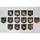 Collection of 14 armorial crests, six of silver plated metal, the remainder in brass or bronze