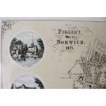 T B FULLER: FULLER'S MAP OF NORWICH, litho plan 1871, 6 inset coloured views, approx 250 x 450mm