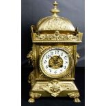 Mid/Late 19th Century French Brass cased striking mantel clock, the architectural case with turned