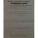 19th Century A Broadside: Rules and Regulations of the Commercial Room, Great Yarmouth passed on 6th