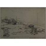 David Muirhead Bone (1876-1953, British), "Mundesley", black and white etching, signed and dedicated