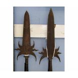 Pair of antique steel handled and bladed pikes from the Howard family of Corby Castle, 140cm long (