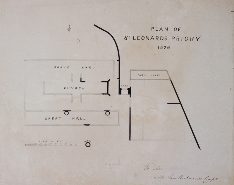 Samuel Woodward (1790-1838, British) "Plan of St Leonards Priory, 1826" pen and ink drawing,