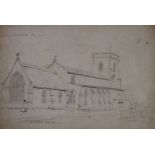 Robert Leman (1799-1863, British) "Ludham Church, Norfolk" pencil drawing, inscribed and dated