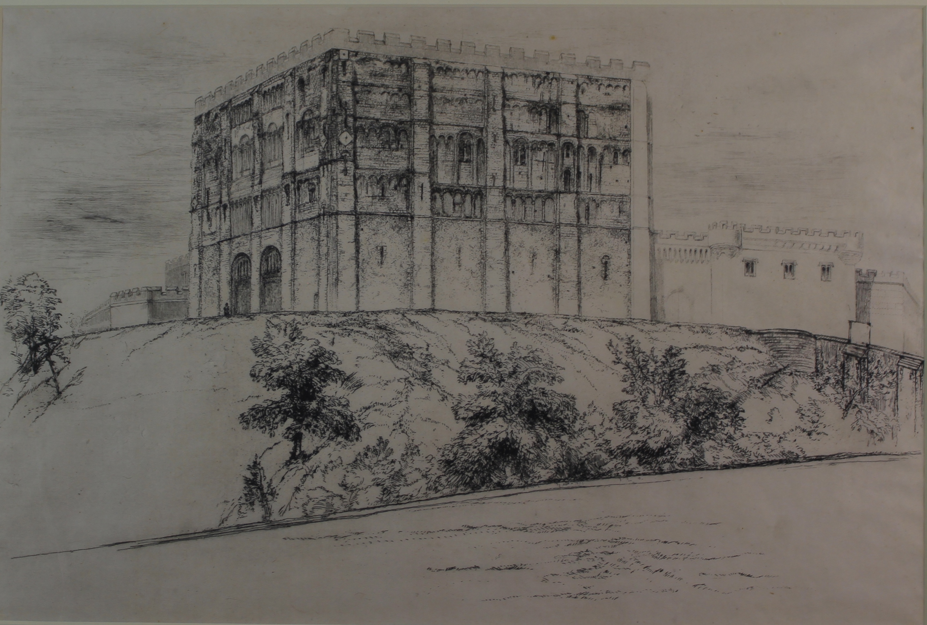 Rev Edward Thomas Daniell (1804-1842, British), Norwich Castle, black and white etching, (unsigned),