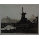 Alfred Richard Blundell (1883-1967, British), "Norfolk Mill", black and white etching, limited