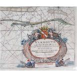 GREENVILLE COLLINS: YARMOUTH AND THE SANDS ABOUT IT, engraved hand coloured sea chart circa 1693,