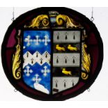 Two 19th Century circular stained glass armorial panels, one depicting the arms of Barnardiston (