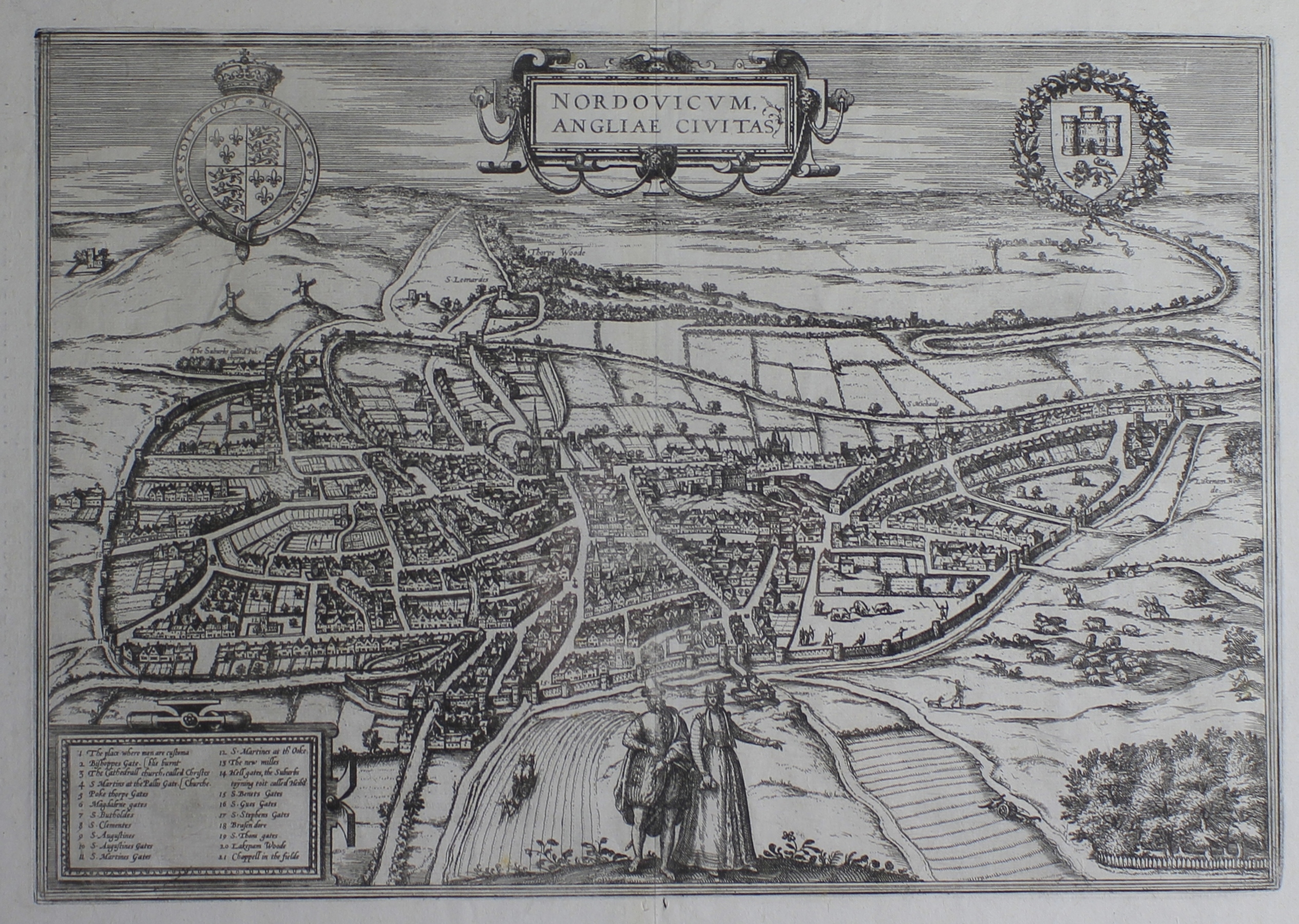 Georg Braun (1541-1622) & Franz Hogenberg (1535-1590) Map of Norwich (uncoloured), 382mm x 487mm,