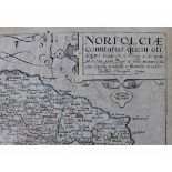 SAXTON/KIP: NORFOLCIAE COMITATUS, engraved part hand coloured map [1637], approx 265 x 380mm