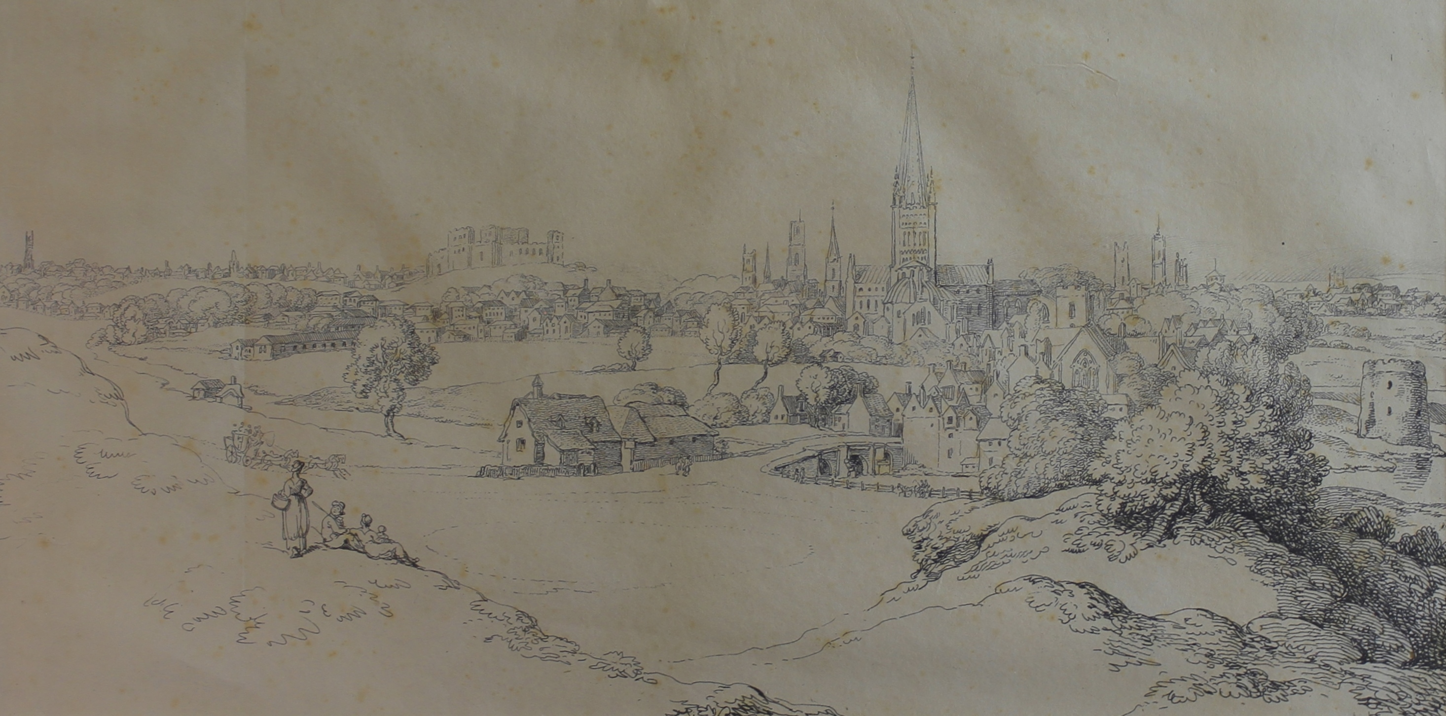 Thomas Rowlandson, (1756-1827, British), Prospect view of Norwich, black and white etching dated