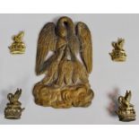 Group comprising a large gilt metal plaque - the Boileau Crest 20cm x 12cm together with four gilt