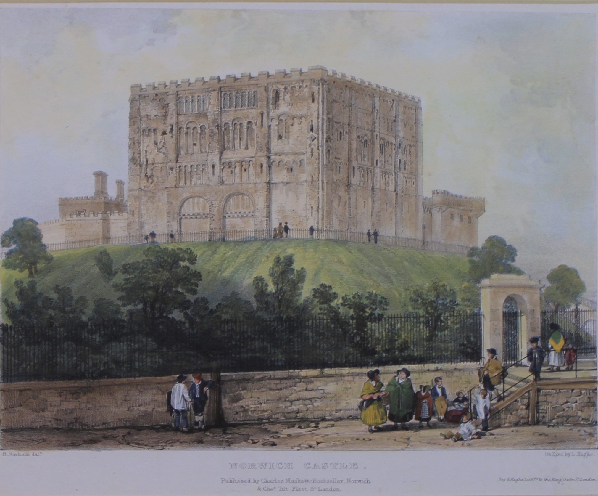 After Henry Ninham, (1796-1874, British), engraved by L Haghe, "Norwich Castle", hand coloured