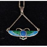 Charles Horner Art Nouveau silver and turquoise enamelled pendant in Egyptian revival taste formed